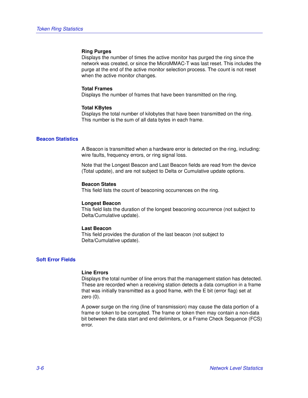 Enterasys Networks MicroMMAC-T manual Beacon Statistics, Soft Error Fields 