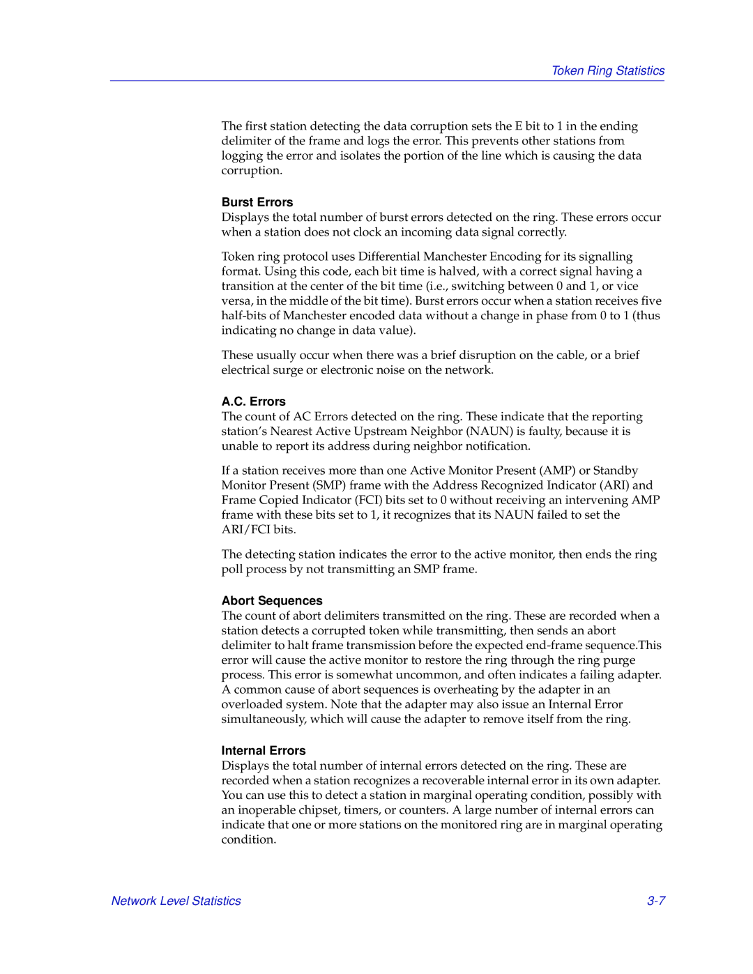 Enterasys Networks MicroMMAC-T manual Burst Errors, Abort Sequences, Internal Errors 