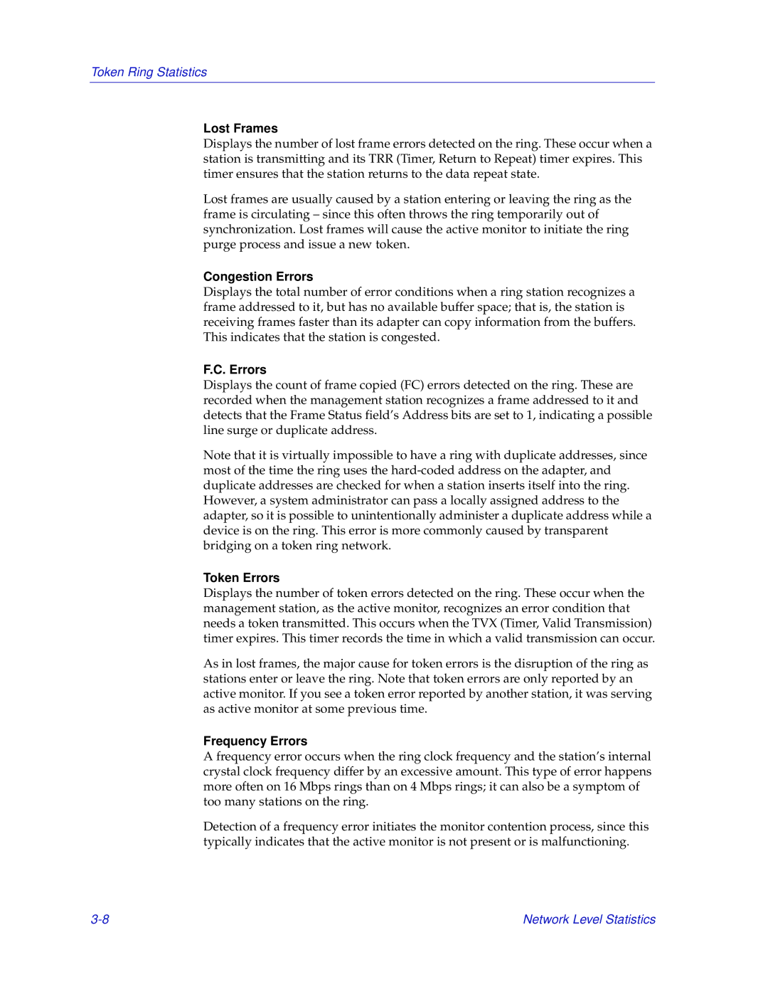 Enterasys Networks MicroMMAC-T manual Lost Frames, Congestion Errors, Token Errors, Frequency Errors 