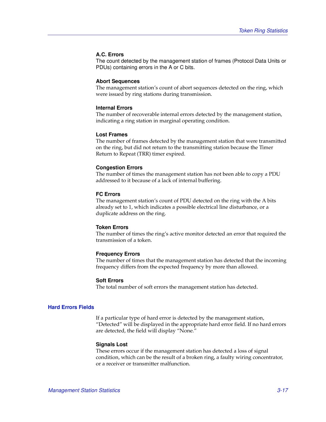 Enterasys Networks MicroMMAC-T manual FC Errors, Soft Errors, Hard Errors Fields, Signals Lost 