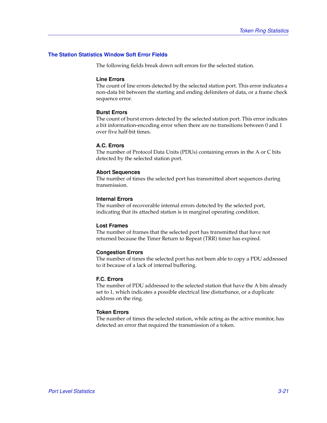 Enterasys Networks MicroMMAC-T manual Station Statistics Window Soft Error Fields, Line Errors 