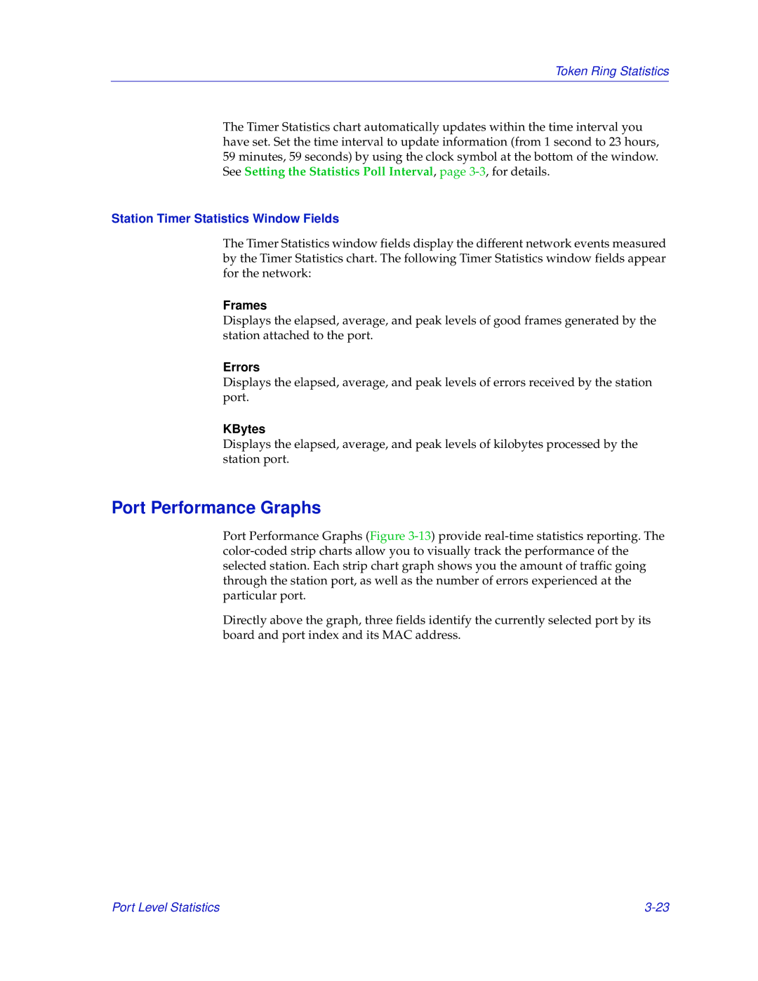 Enterasys Networks MicroMMAC-T manual Port Performance Graphs, Station Timer Statistics Window Fields 