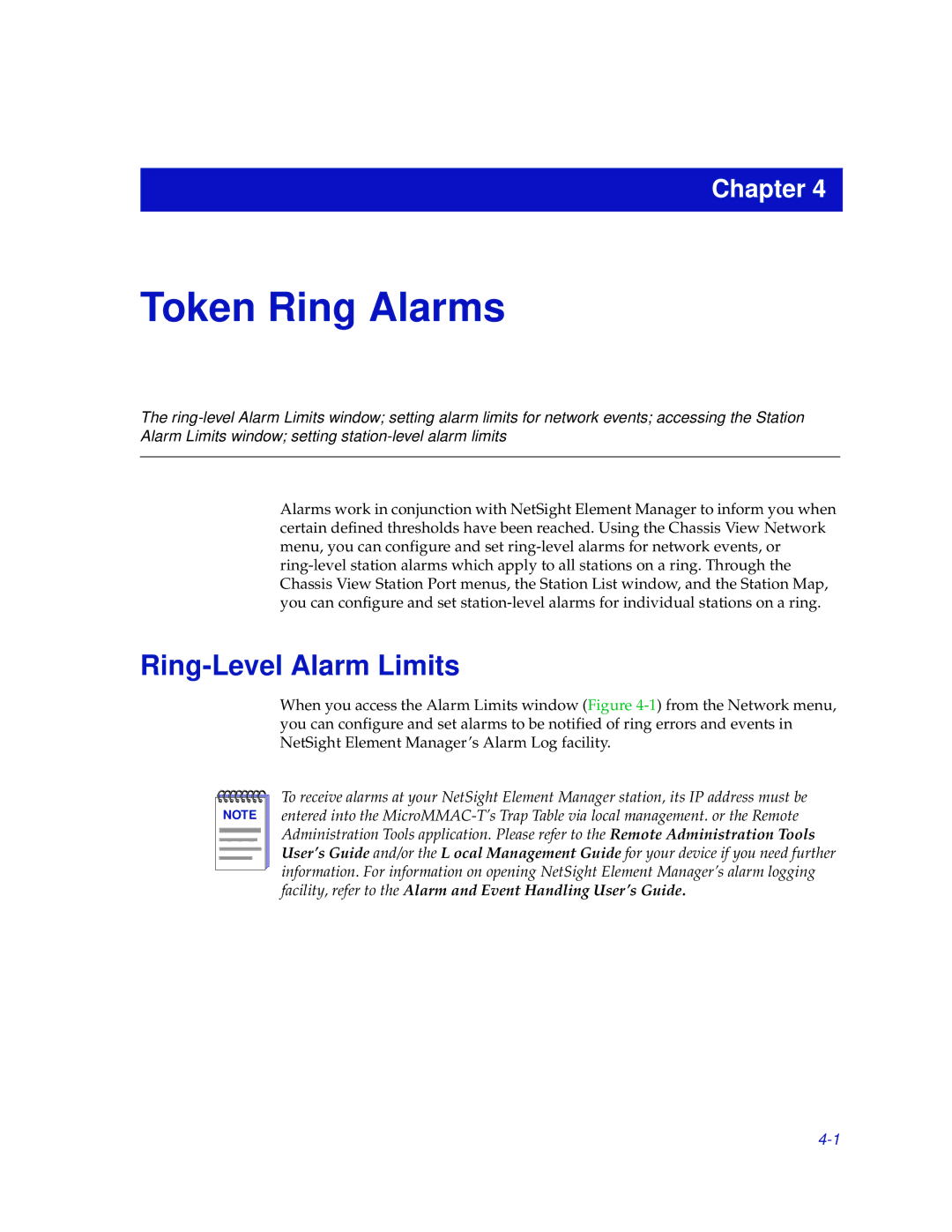 Enterasys Networks MicroMMAC-T manual Token Ring Alarms, Ring-Level Alarm Limits 