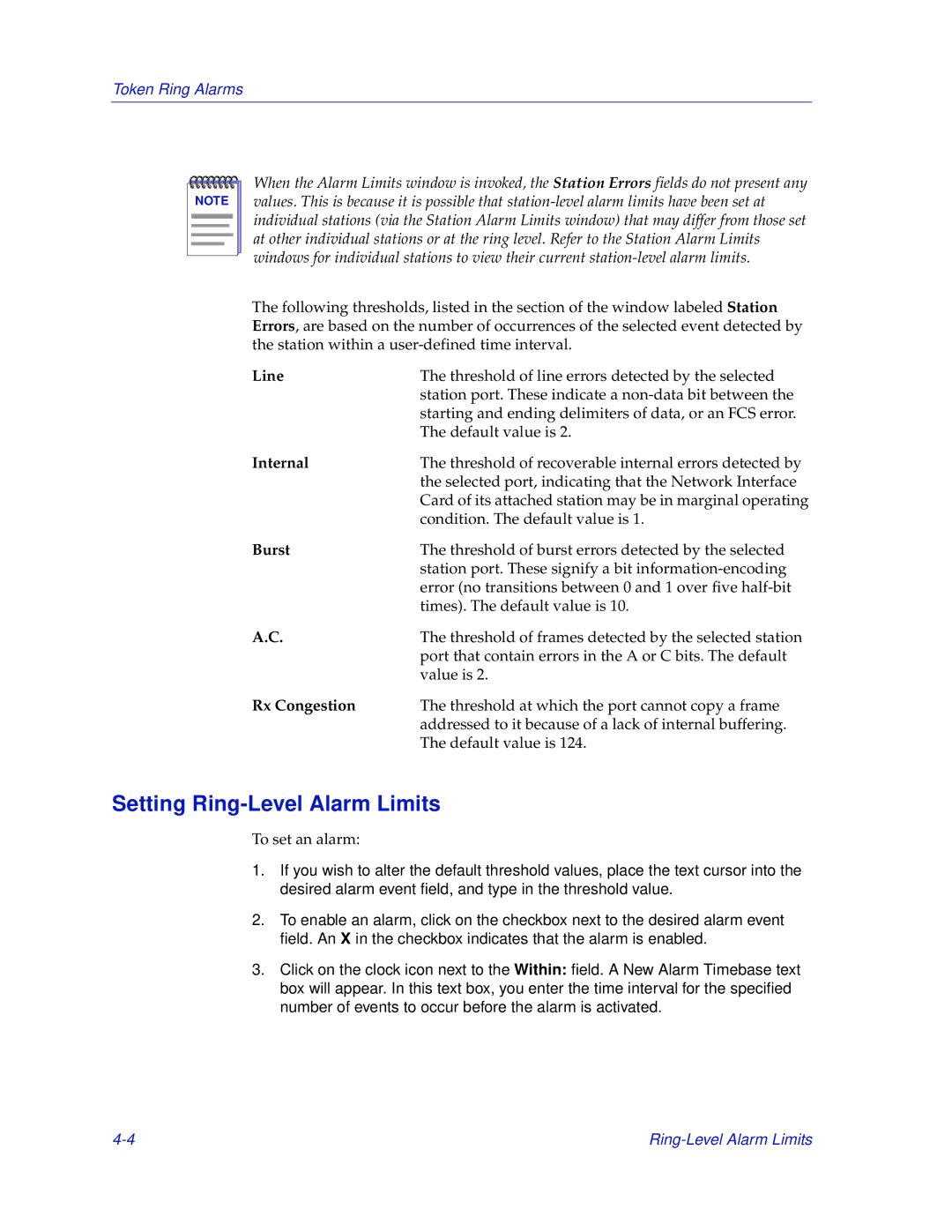 Enterasys Networks MicroMMAC-T manual Setting Ring-Level Alarm Limits, Line 