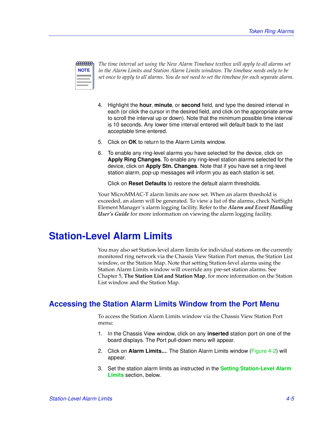 Enterasys Networks MicroMMAC-T Station-Level Alarm Limits, Accessing the Station Alarm Limits Window from the Port Menu 