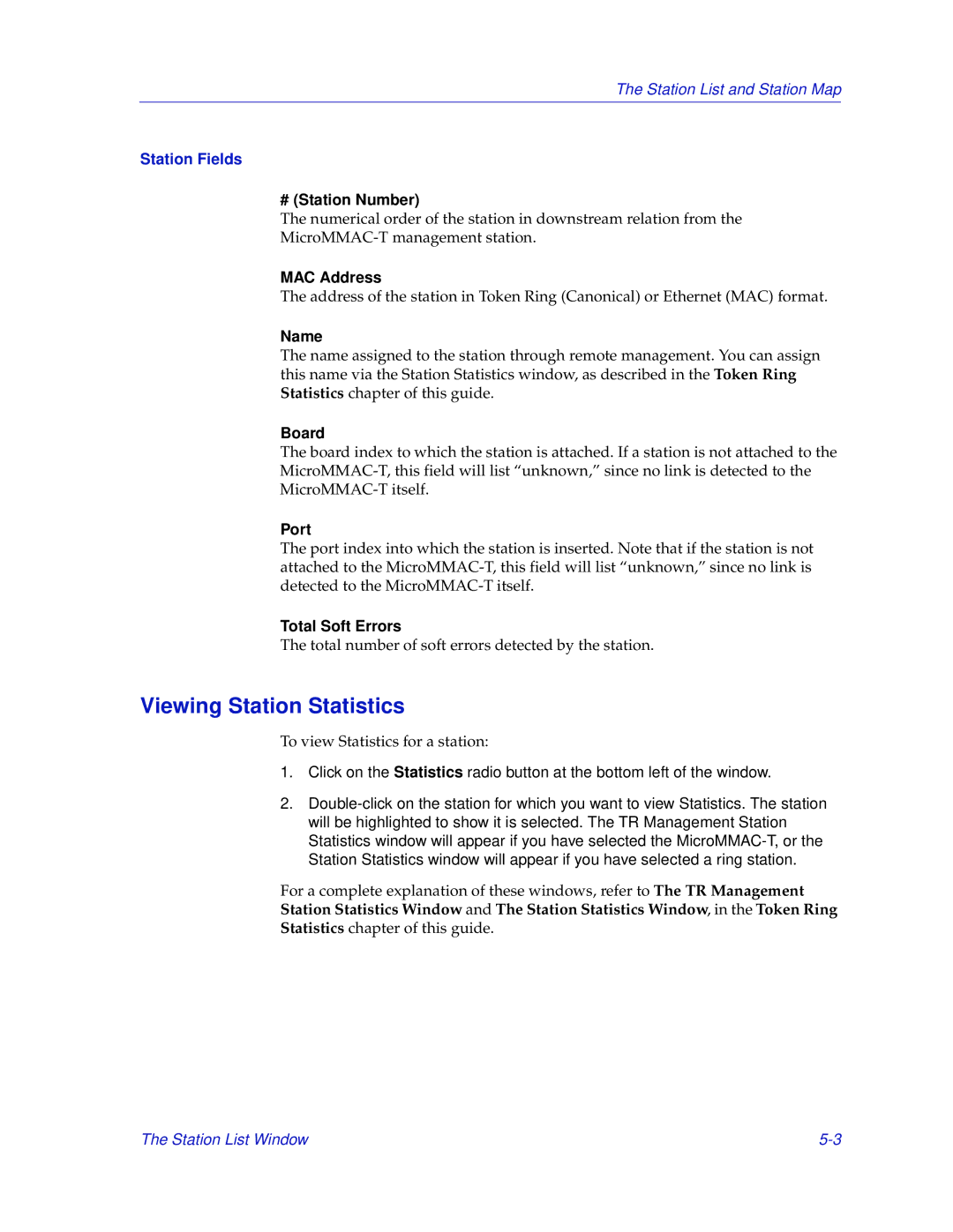 Enterasys Networks MicroMMAC-T manual Viewing Station Statistics, Station Fields 