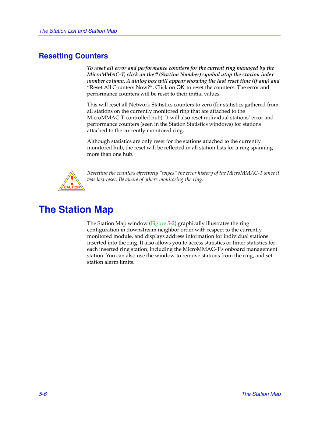 Enterasys Networks MicroMMAC-T manual Station Map, Resetting Counters 