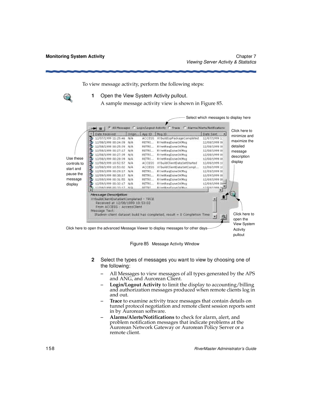 Enterasys Networks Network Card To view message activity, perform the following steps, Monitoring System Activity, 158 