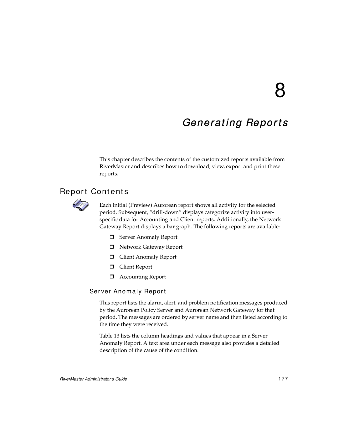 Enterasys Networks Network Card manual Generating Reports, Report Contents 