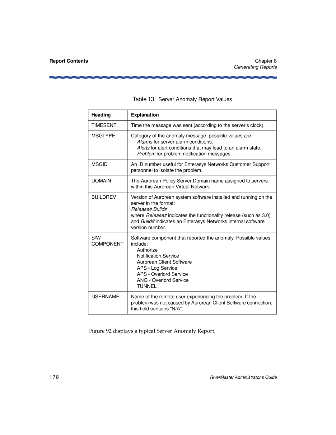 Enterasys Networks Network Card manual Report Contents, Heading Explanation, 178 