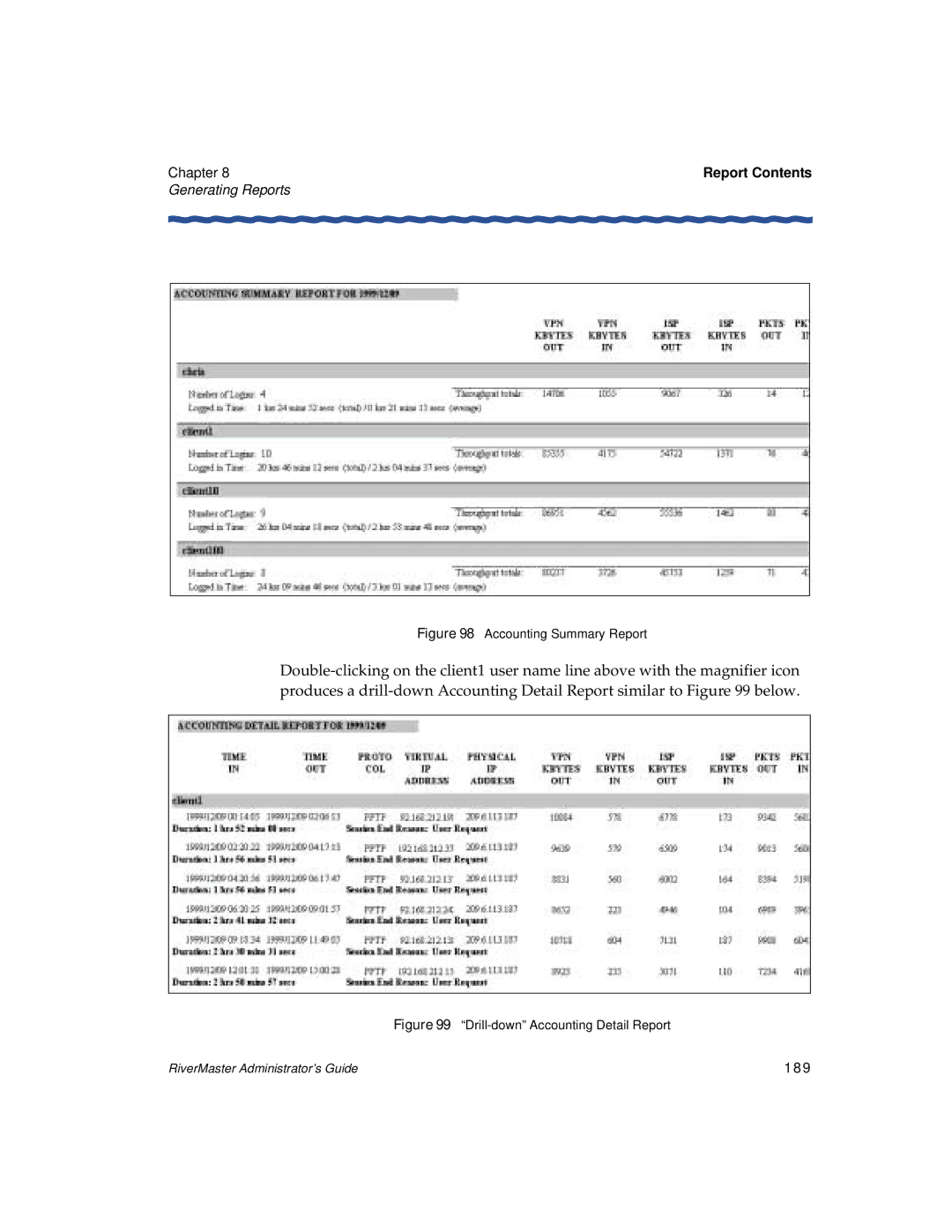 Enterasys Networks Network Card manual Accounting Summary Report, Drill-down Accounting Detail Report 