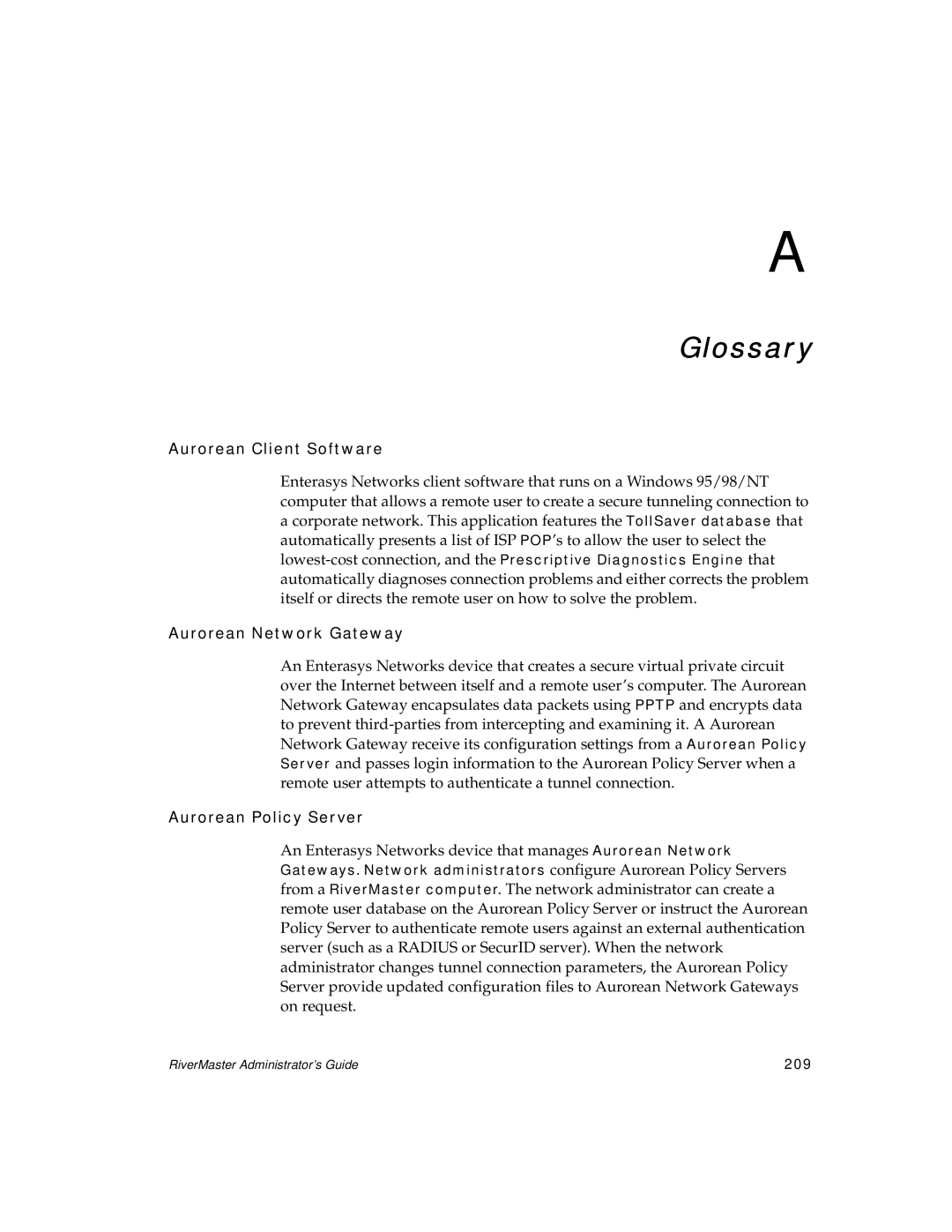 Enterasys Networks Network Card manual Glossary, 209 