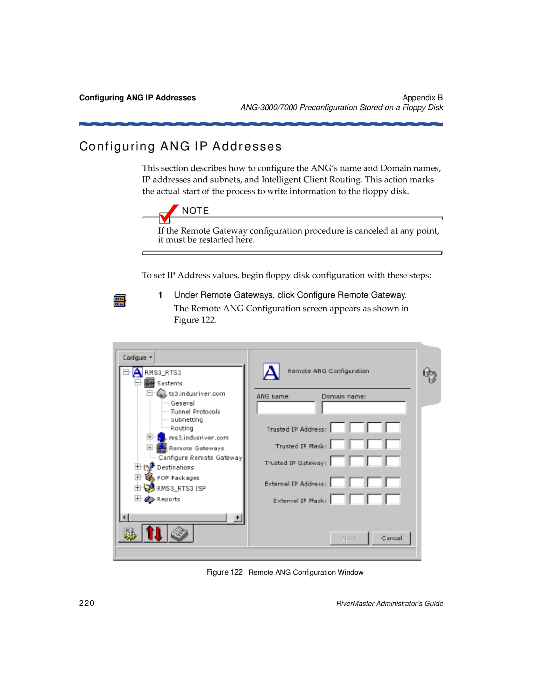 Enterasys Networks Network Card Configuring ANG IP Addresses, Under Remote Gateways, click Configure Remote Gateway, 220 