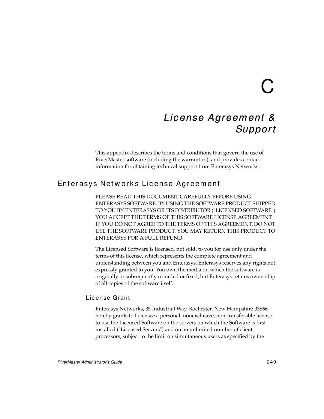 Enterasys Networks Network Card manual Enterasys Networks License Agreement, License Grant, 249 