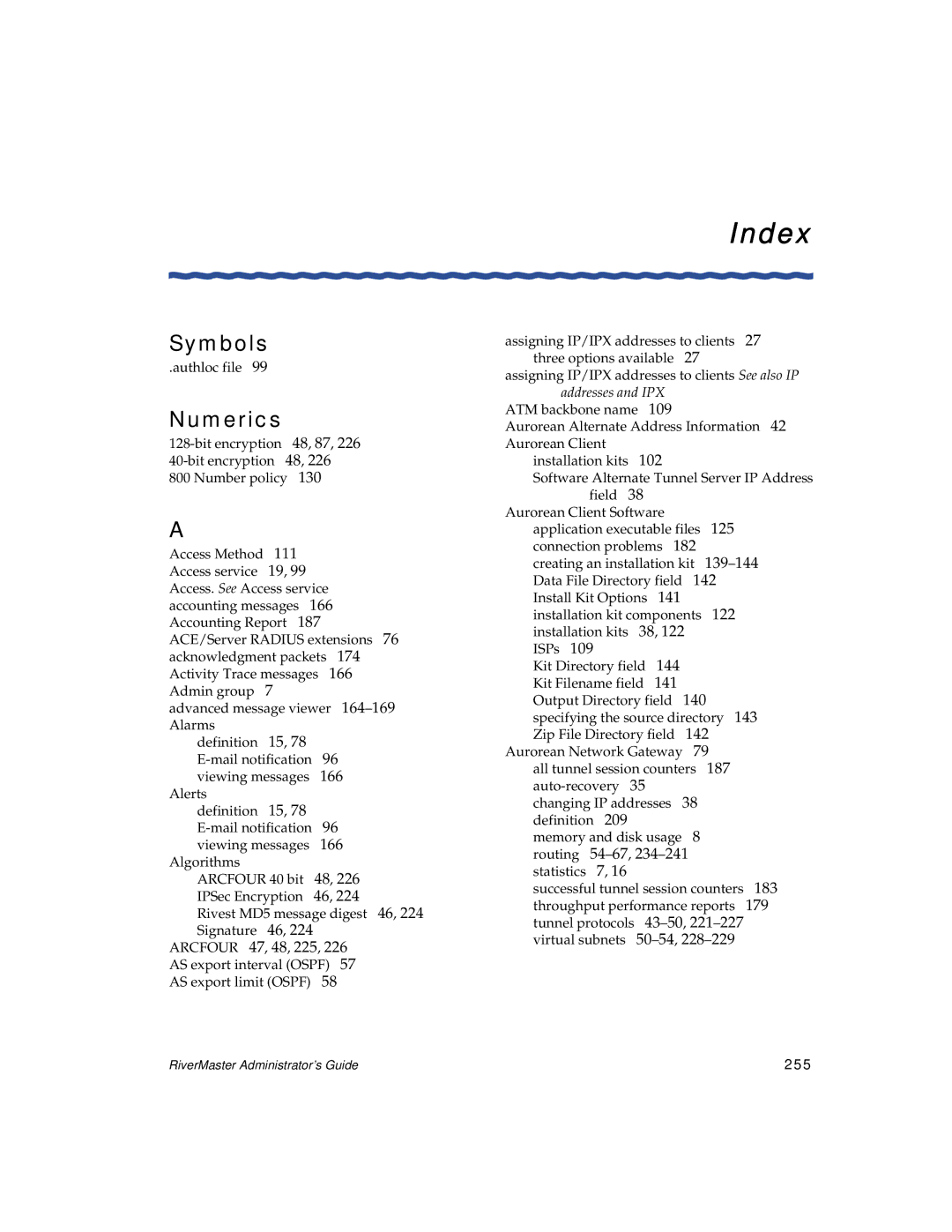 Enterasys Networks Network Card manual Symbols, Numerics, 255 