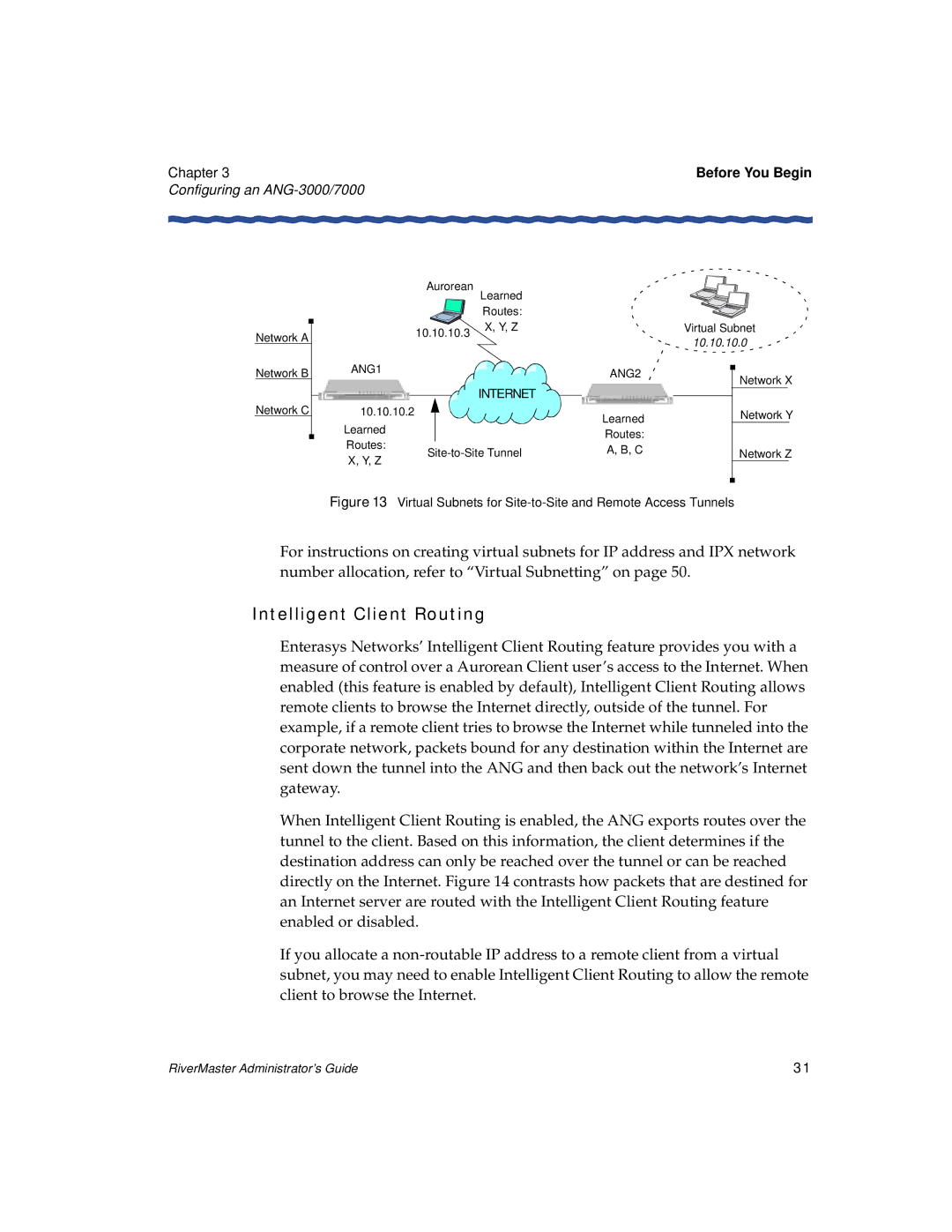 Enterasys Networks Network Card Intelligent Client Routing, Virtual Subnets for Site-to-Site and Remote Access Tunnels 