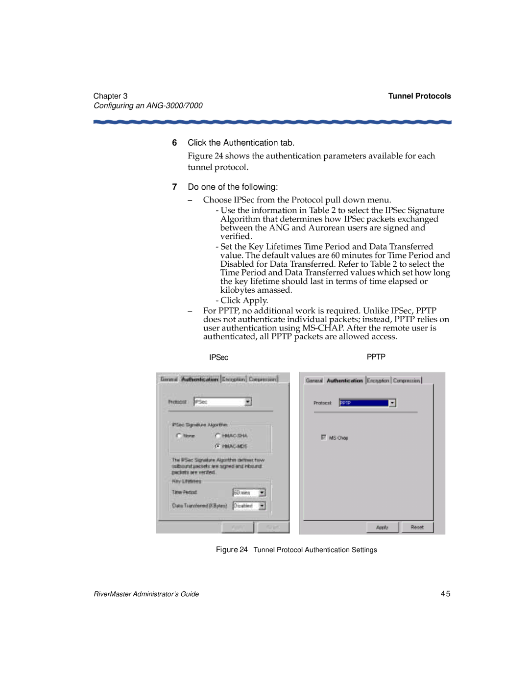 Enterasys Networks Network Card manual Click the Authentication tab, Tunnel Protocol Authentication Settings 