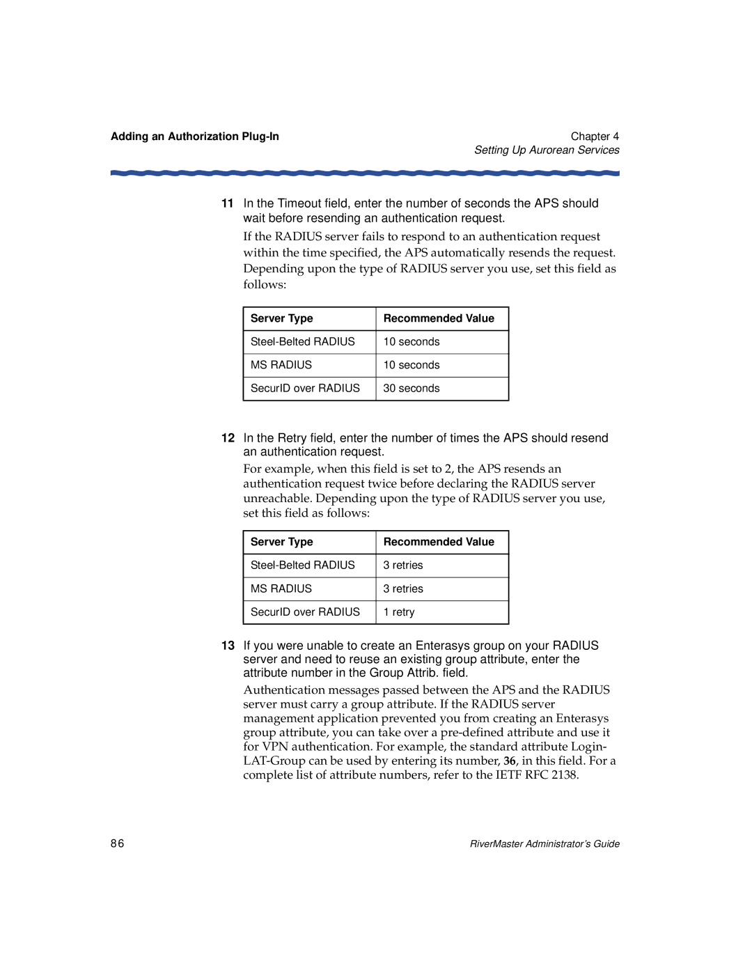 Enterasys Networks Network Card manual Server Type Recommended Value 