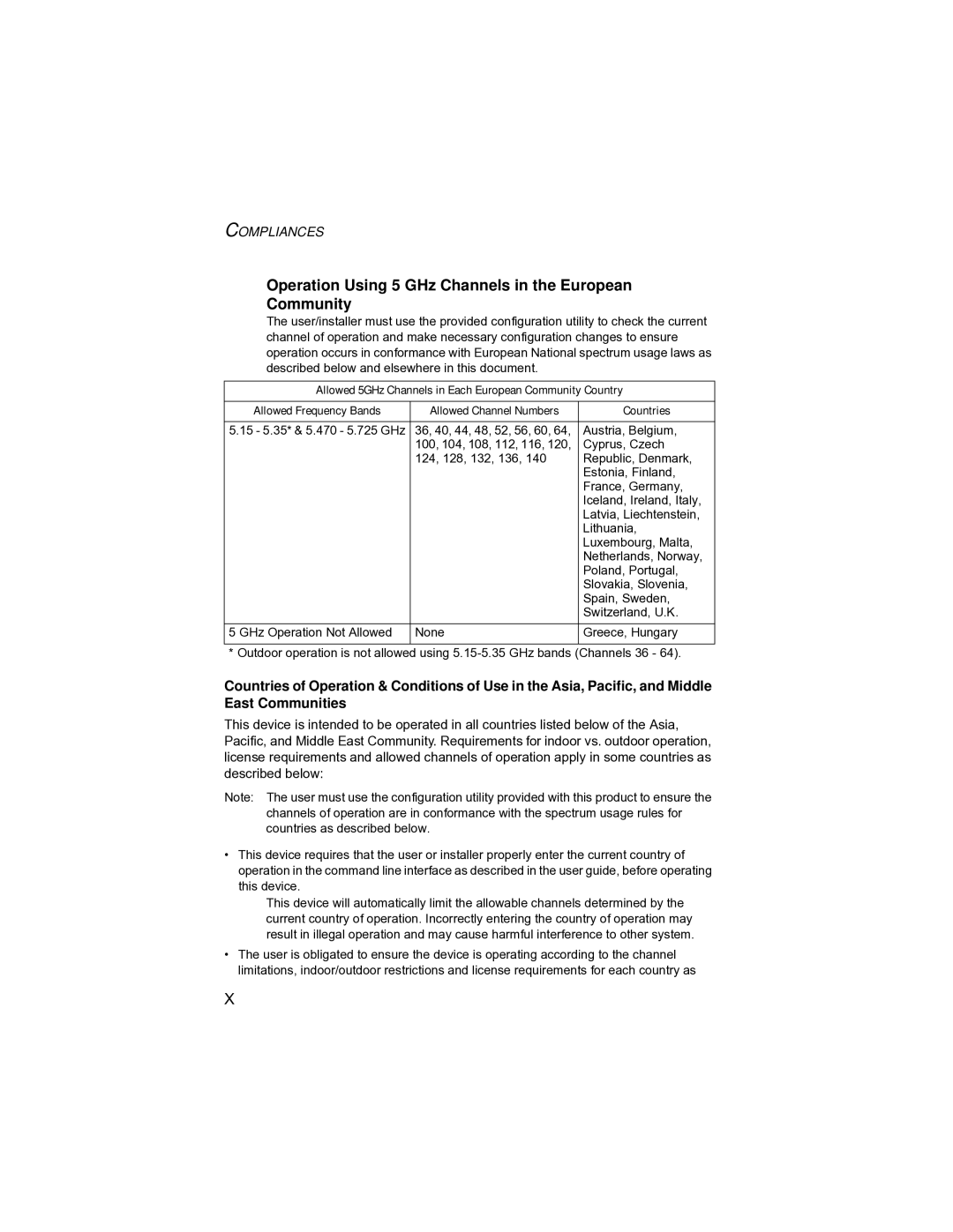 Enterasys Networks RBT-1002C-EU, RBT-1002-EU manual Operation Using 5 GHz Channels in the European Community 