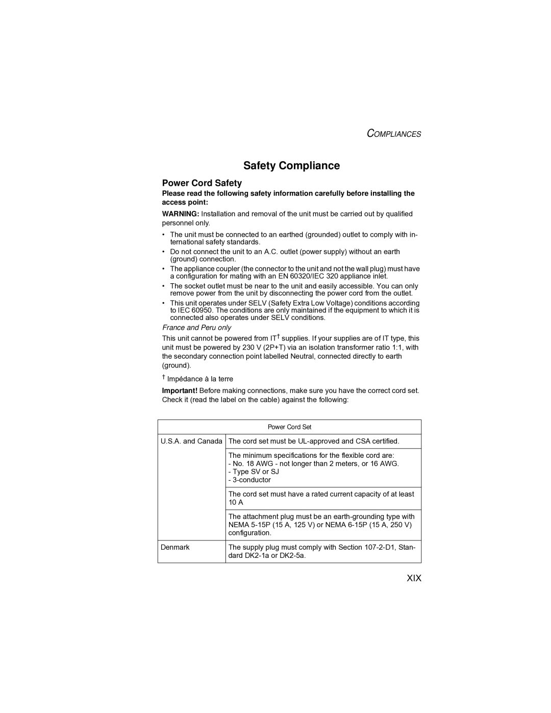 Enterasys Networks RBT-1002C-EU, RBT-1002-EU manual Safety Compliance, Power Cord Safety 