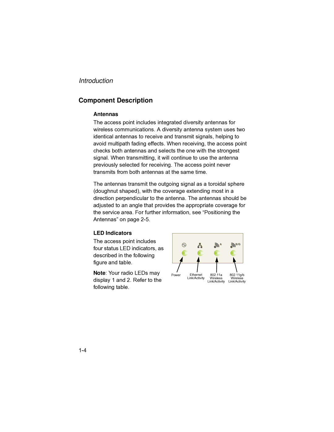 Enterasys Networks RBT-1002C-EU, RBT-1002-EU manual Component Description, Antennas, LED Indicators 