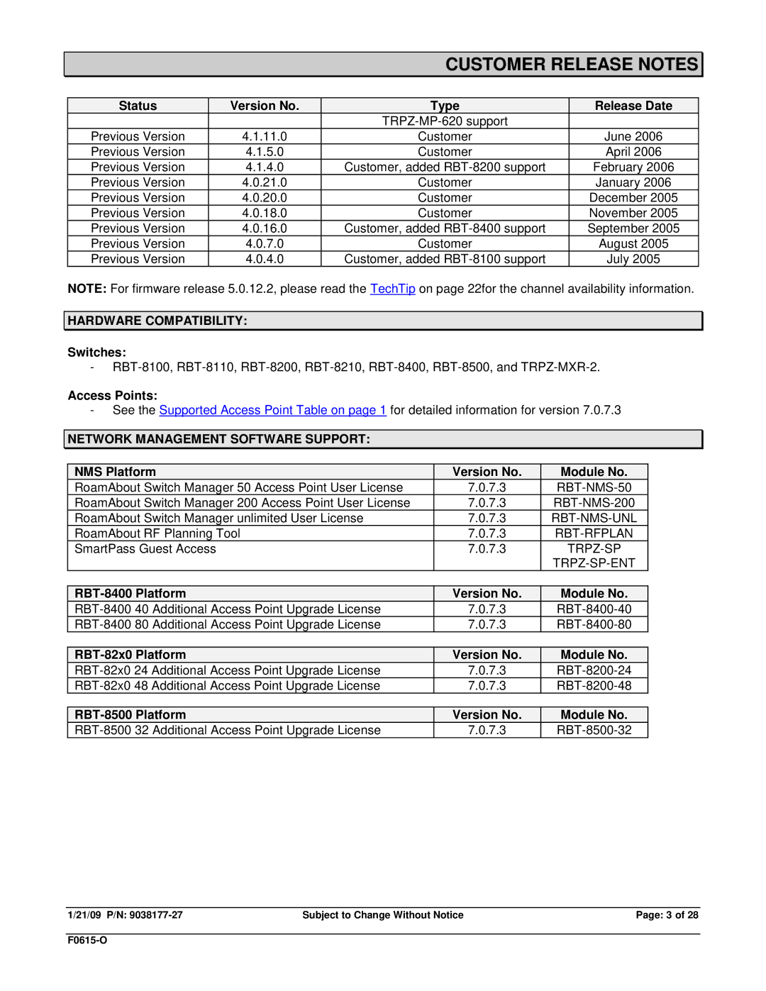 Enterasys Networks RBT-8210, RBT-1602, RBT-1002-EU, TRPZ-MP-422 Hardware Compatibility, Network Management Software Support 