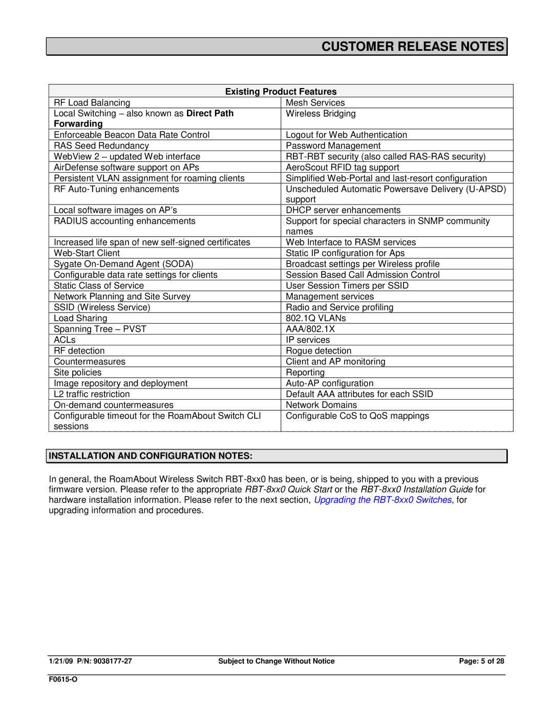 Enterasys Networks TRPZ-MP-432, RBT-1602 manual Existing Product Features, Forwarding, Installation and Configuration Notes 