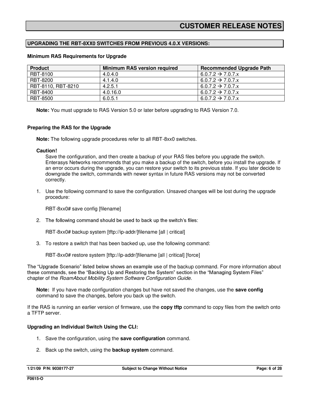 Enterasys Networks TRPZ-MP-620, RBT-1602 Preparing the RAS for the Upgrade, Upgrading an Individual Switch Using the CLI 