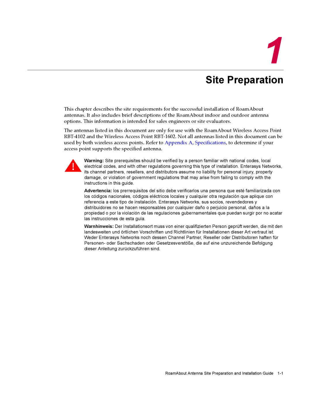 Enterasys Networks RBT-1602 manual Site Preparation 