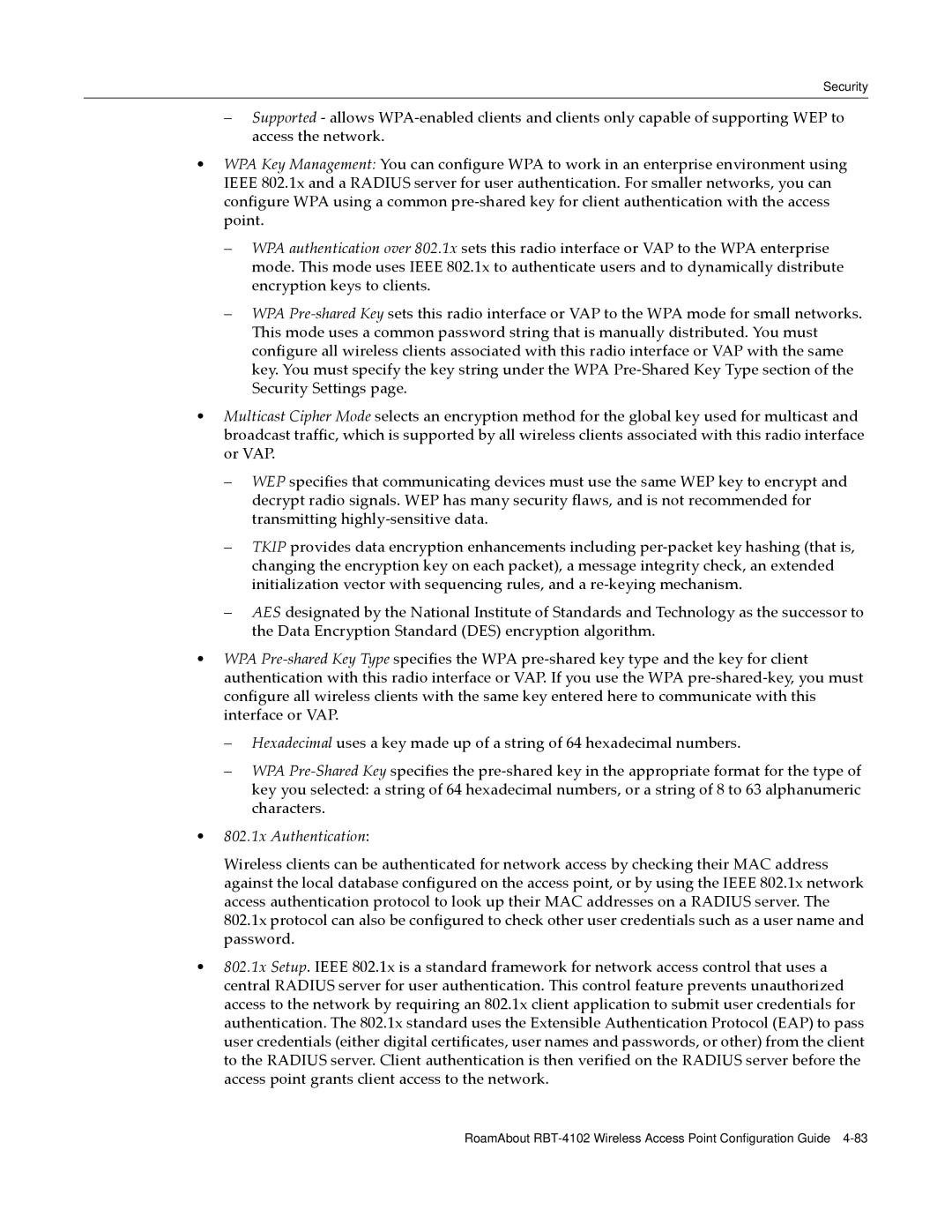 Enterasys Networks RBT-4102 manual 802.1x Authentication 