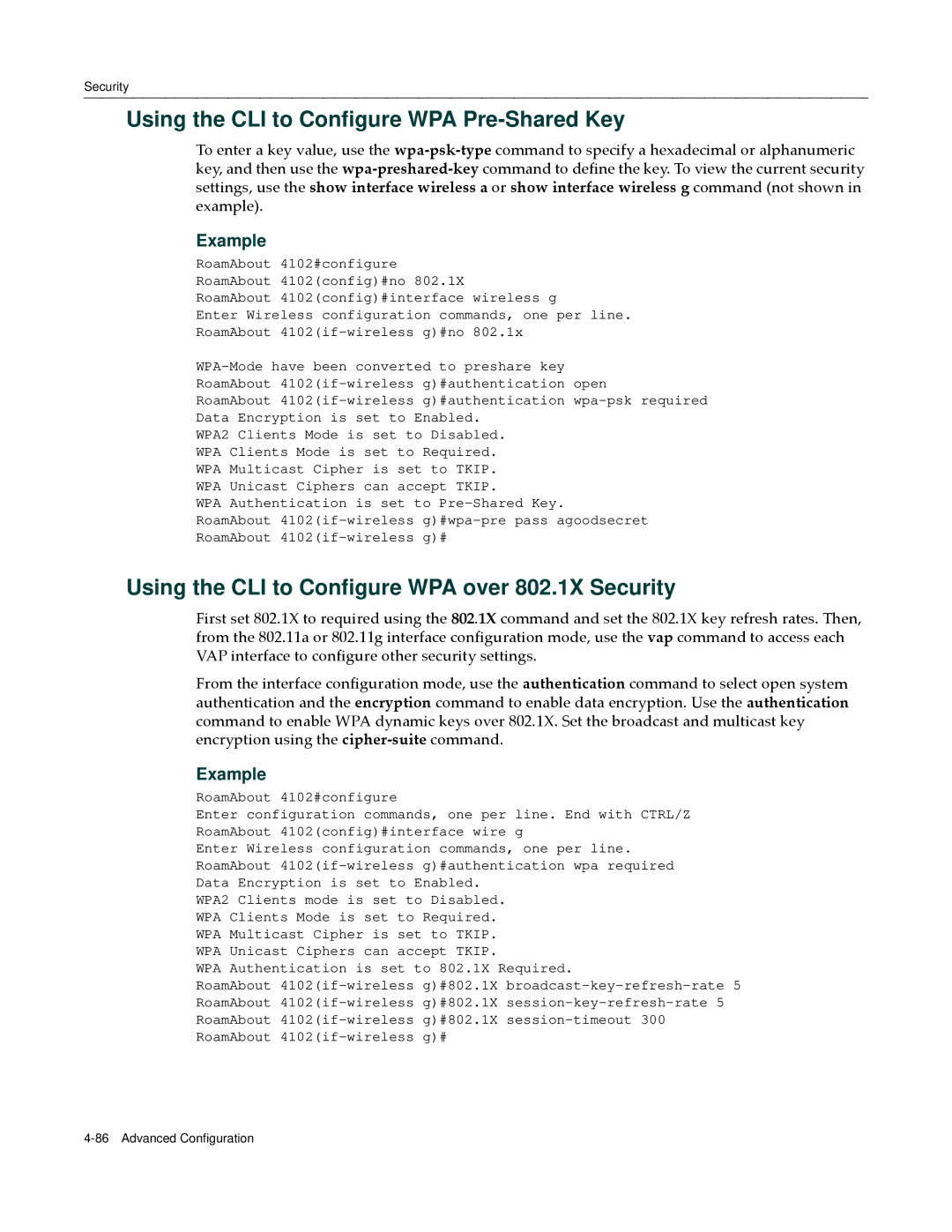 Enterasys Networks RBT-4102 manual Using the CLI to Configure WPA Pre-Shared Key 