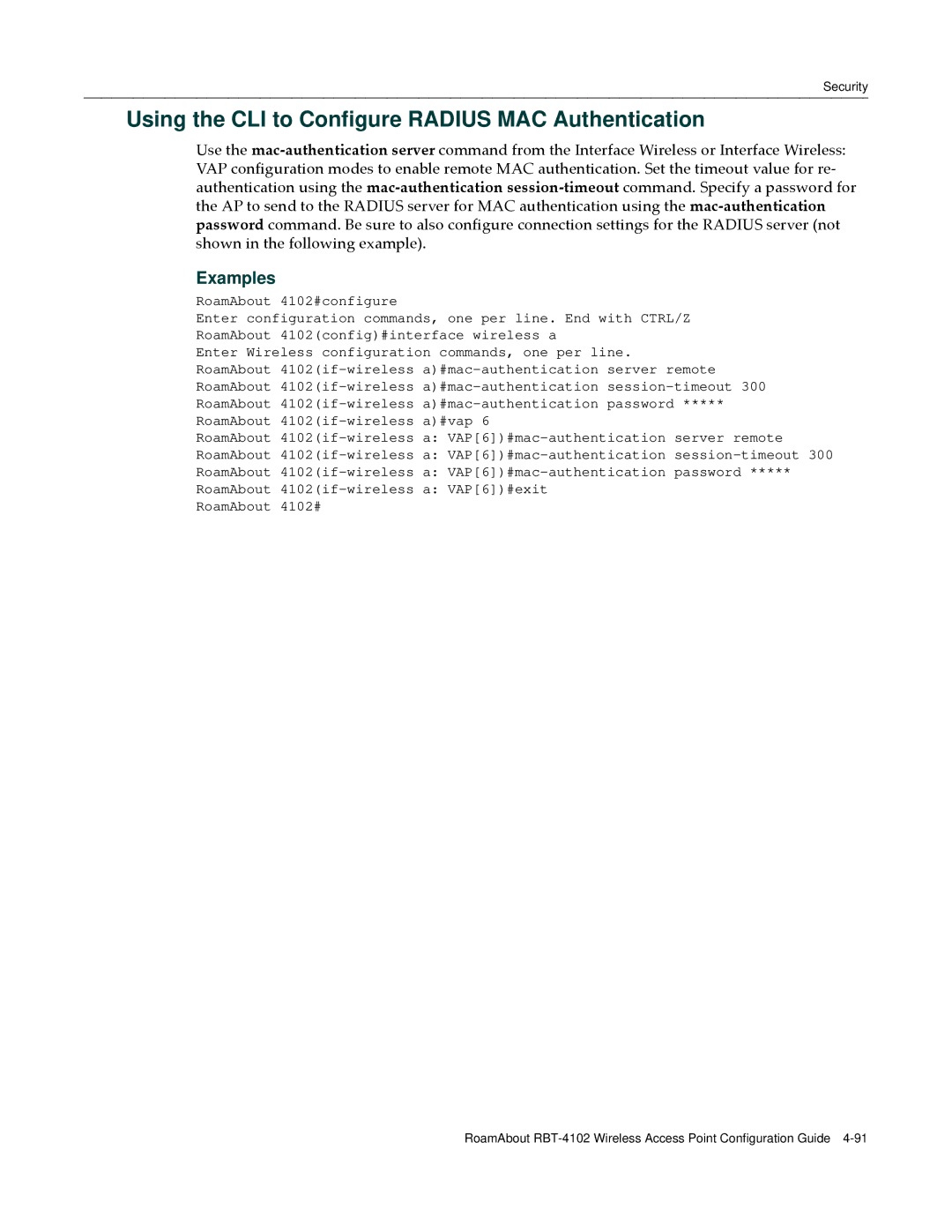 Enterasys Networks RBT-4102 manual Using the CLI to Configure Radius MAC Authentication 