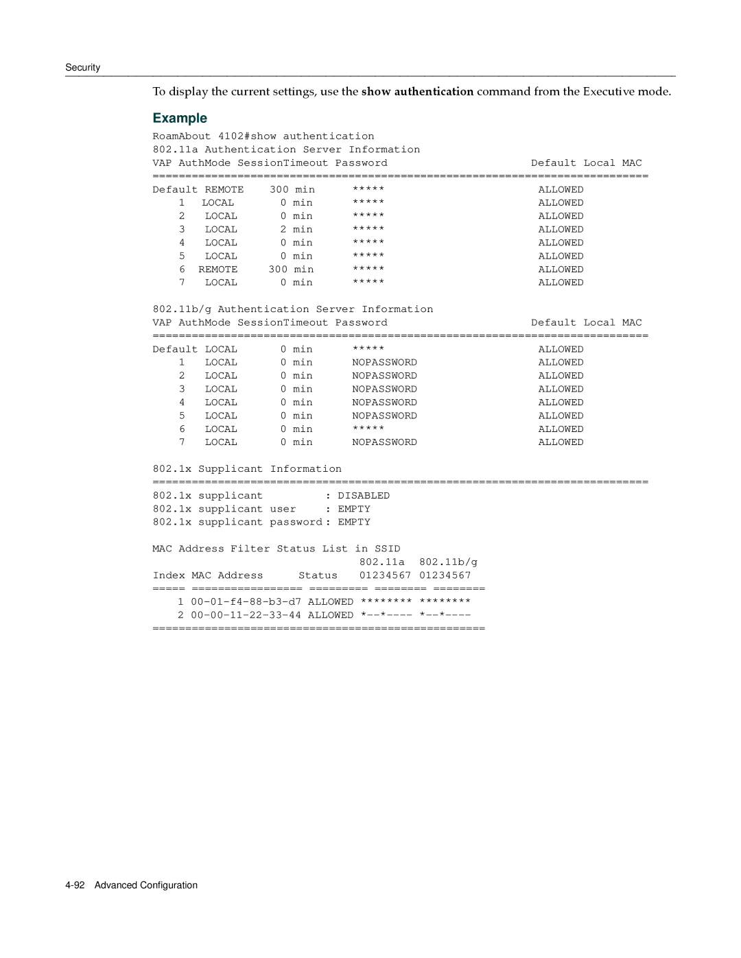 Enterasys Networks RBT-4102 manual Remote, Allowed 