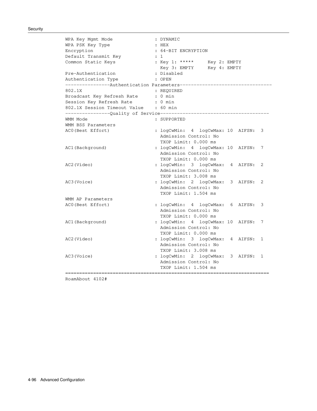 Enterasys Networks RBT-4102 manual Authentication Parameters 