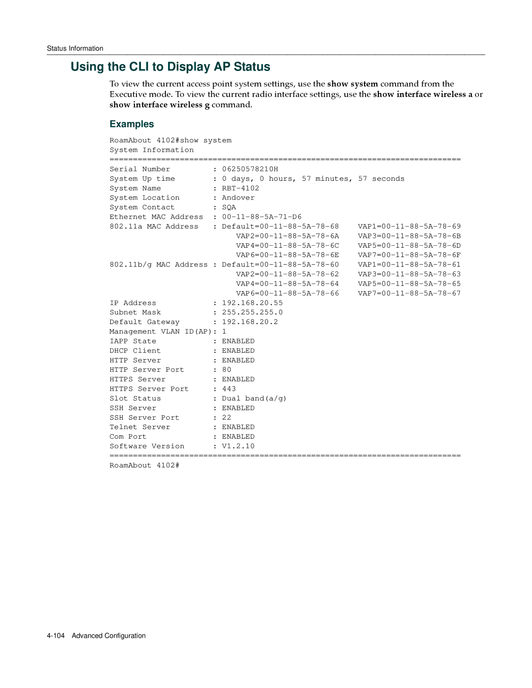 Enterasys Networks RBT-4102 manual Using the CLI to Display AP Status, Sqa 