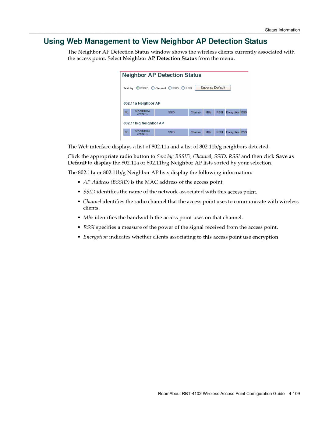 Enterasys Networks RBT-4102 manual Using Web Management to View Neighbor AP Detection Status 