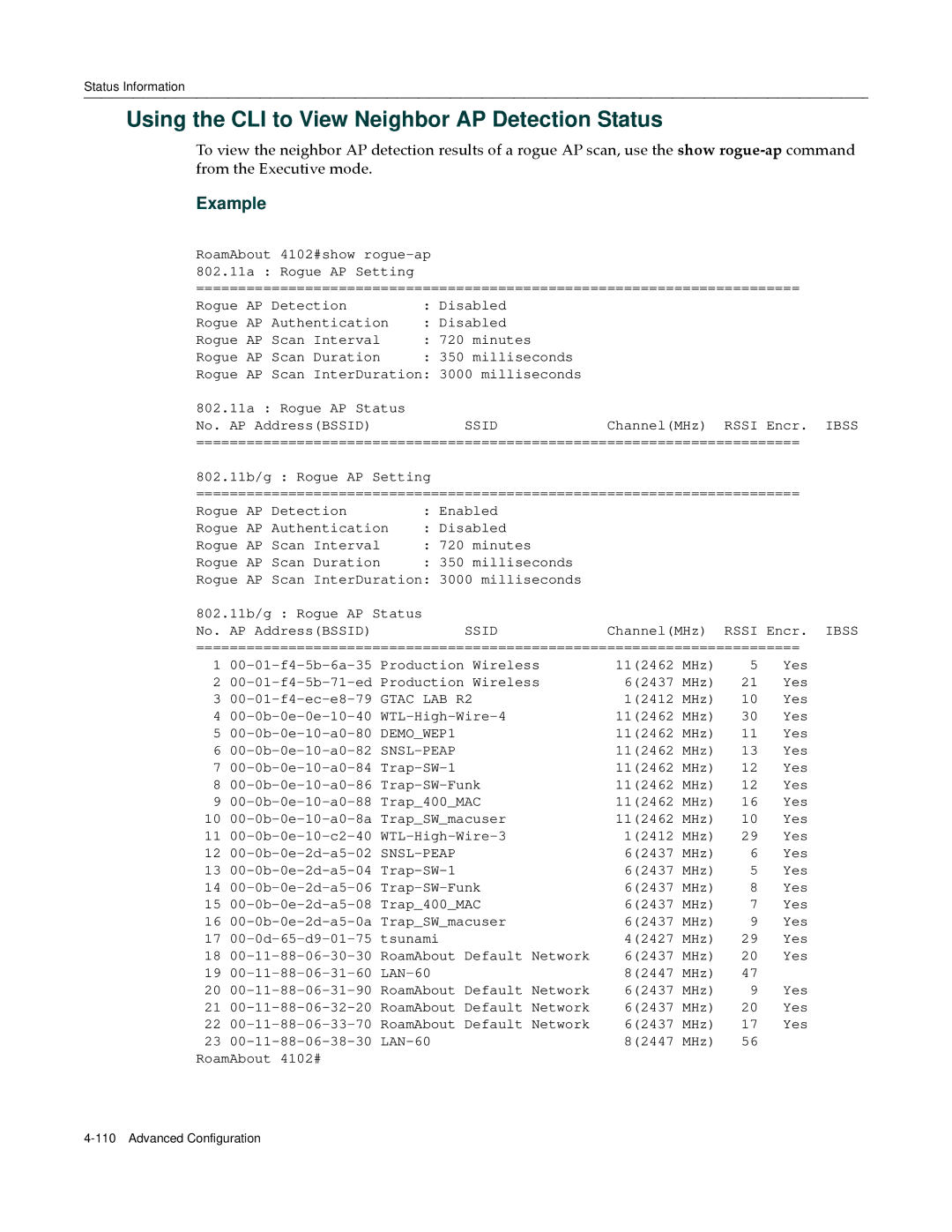 Enterasys Networks RBT-4102 Using the CLI to View Neighbor AP Detection Status, Ibss, Gtac LAB R2, DEMOWEP1, Snsl-Peap 