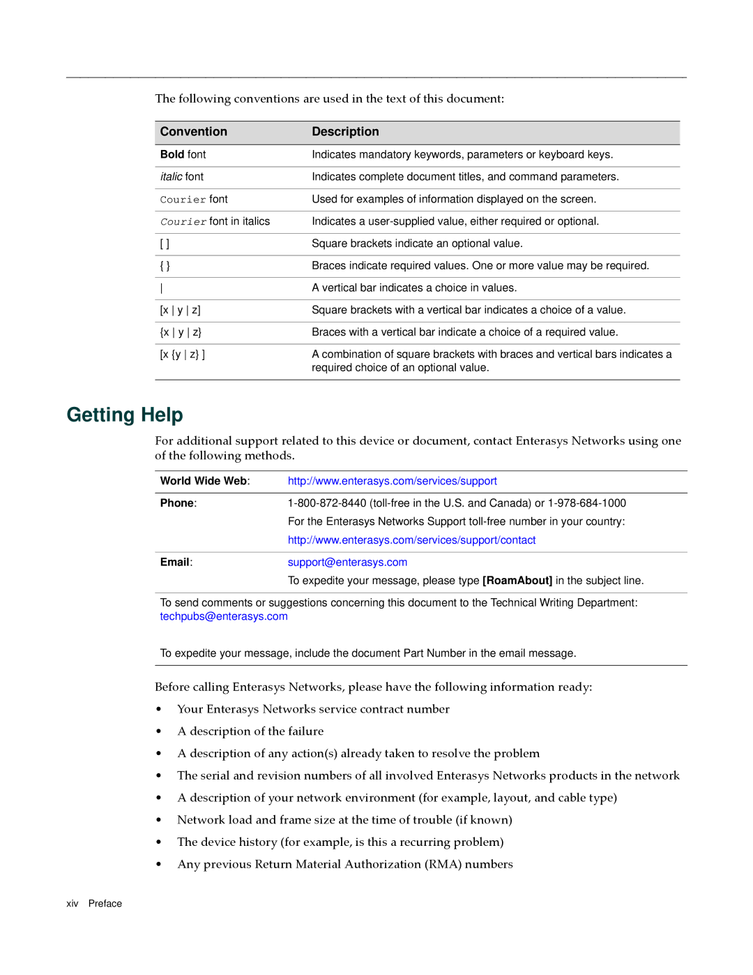 Enterasys Networks RBT-4102 manual Getting Help, Convention Description 