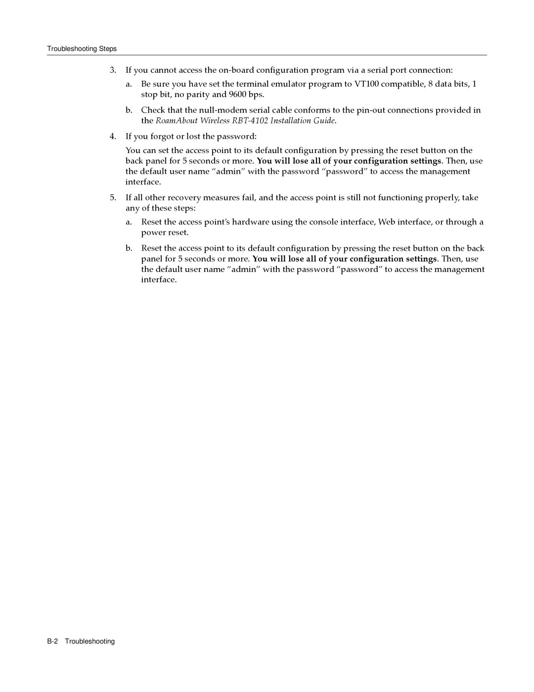 Enterasys Networks RBT-4102 manual Troubleshooting Steps 