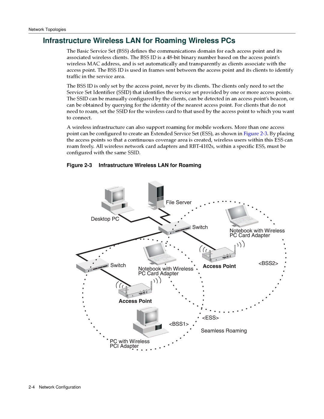 Enterasys Networks RBT-4102 manual Infrastructure Wireless LAN for Roaming Wireless PCs 