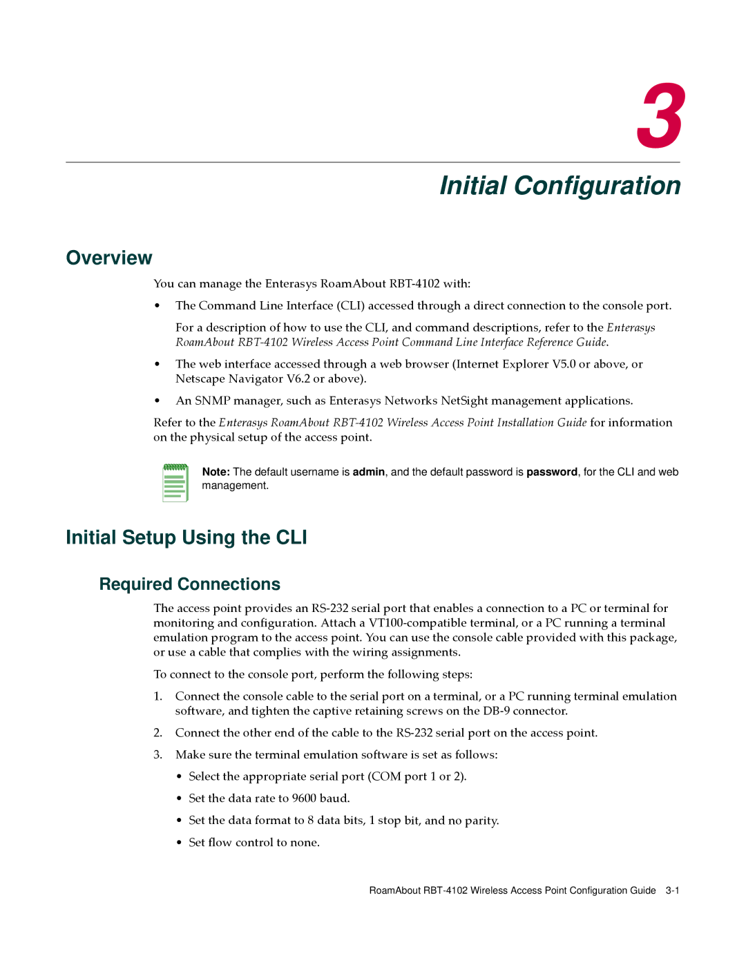 Enterasys Networks RBT-4102 manual Initial Setup Using the CLI, Required Connections 