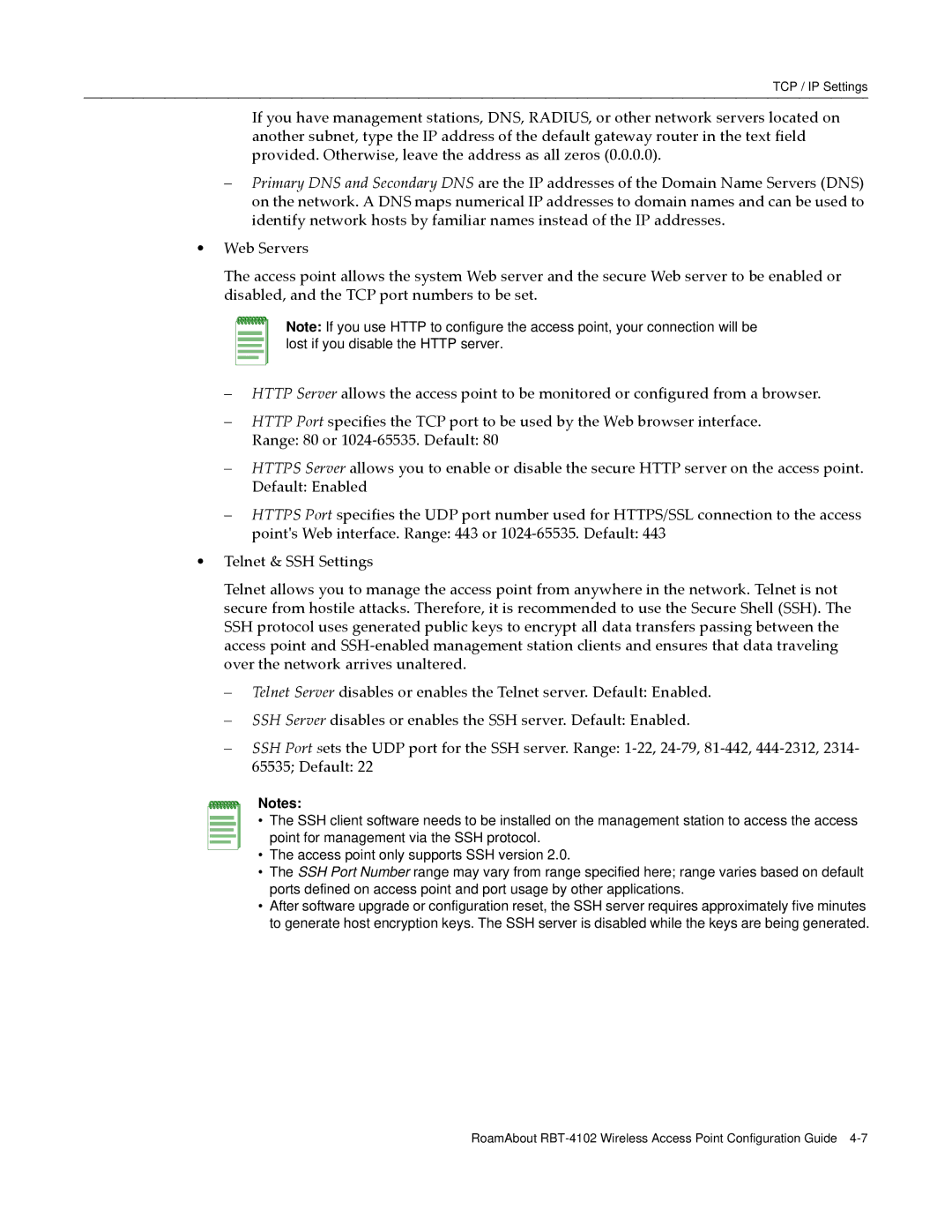 Enterasys Networks RBT-4102 manual TCP / IP Settings 