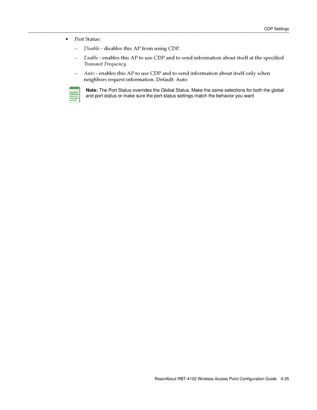 Enterasys Networks RBT-4102 manual CDP Settings 