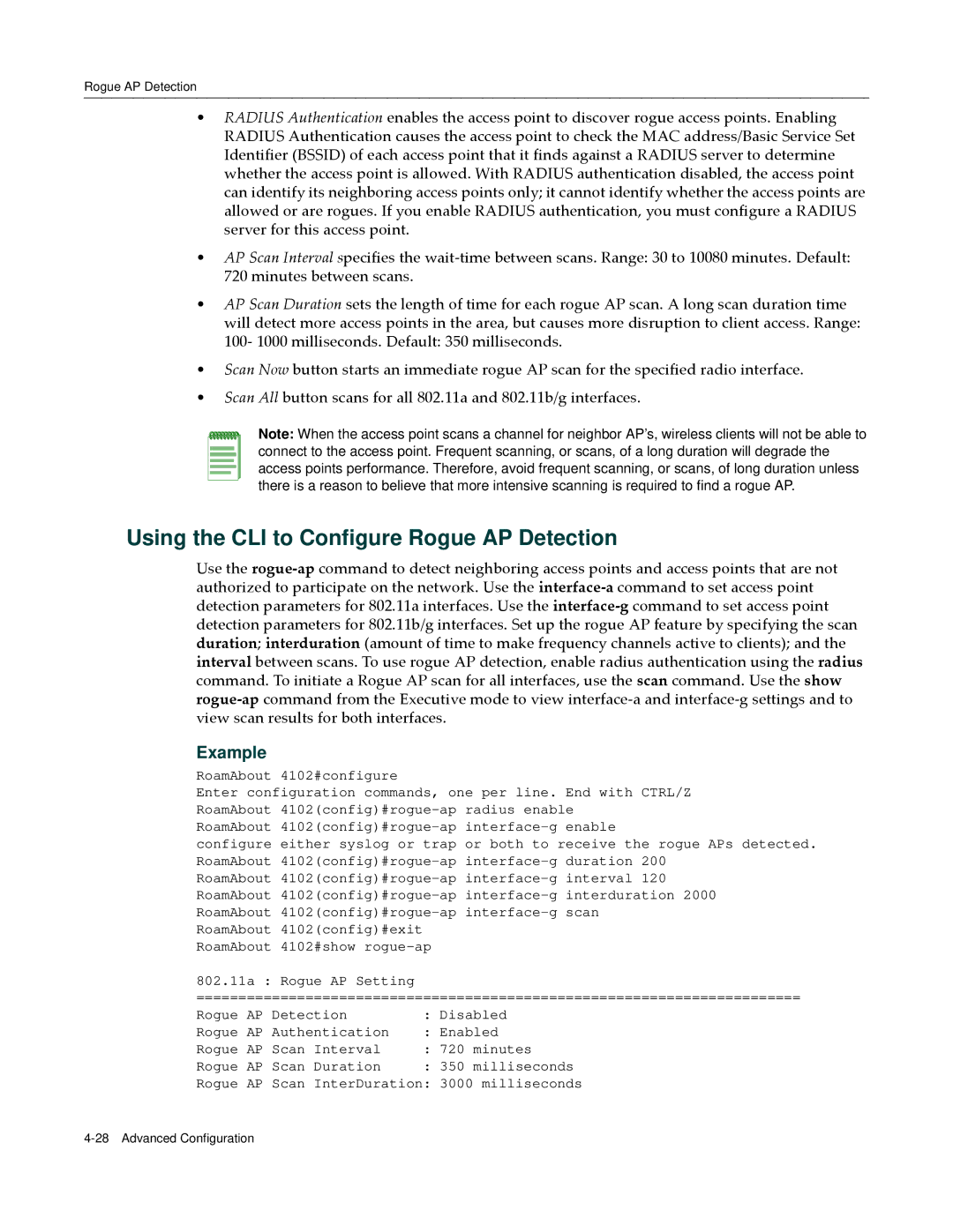 Enterasys Networks RBT-4102 manual Using the CLI to Configure Rogue AP Detection 