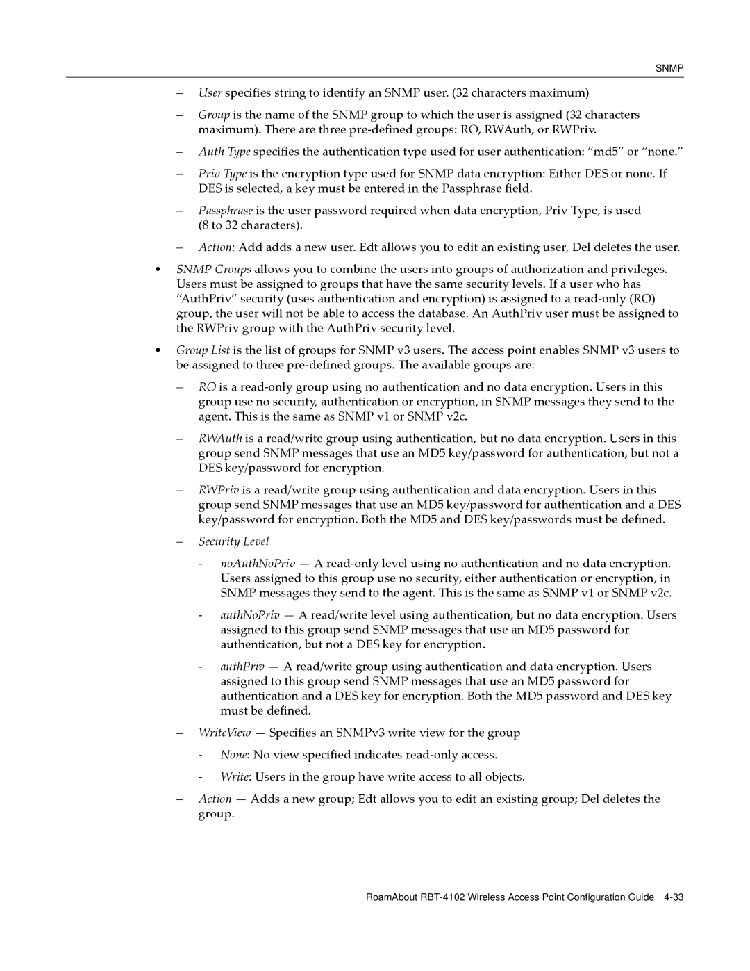 Enterasys Networks RBT-4102 manual Security Level 