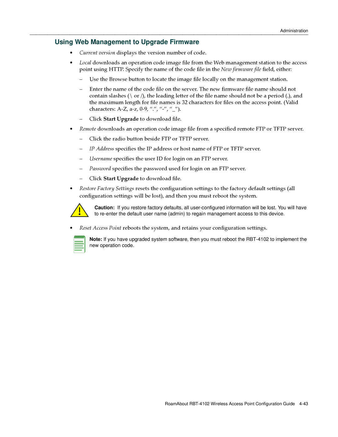 Enterasys Networks RBT-4102 manual Using Web Management to Upgrade Firmware 