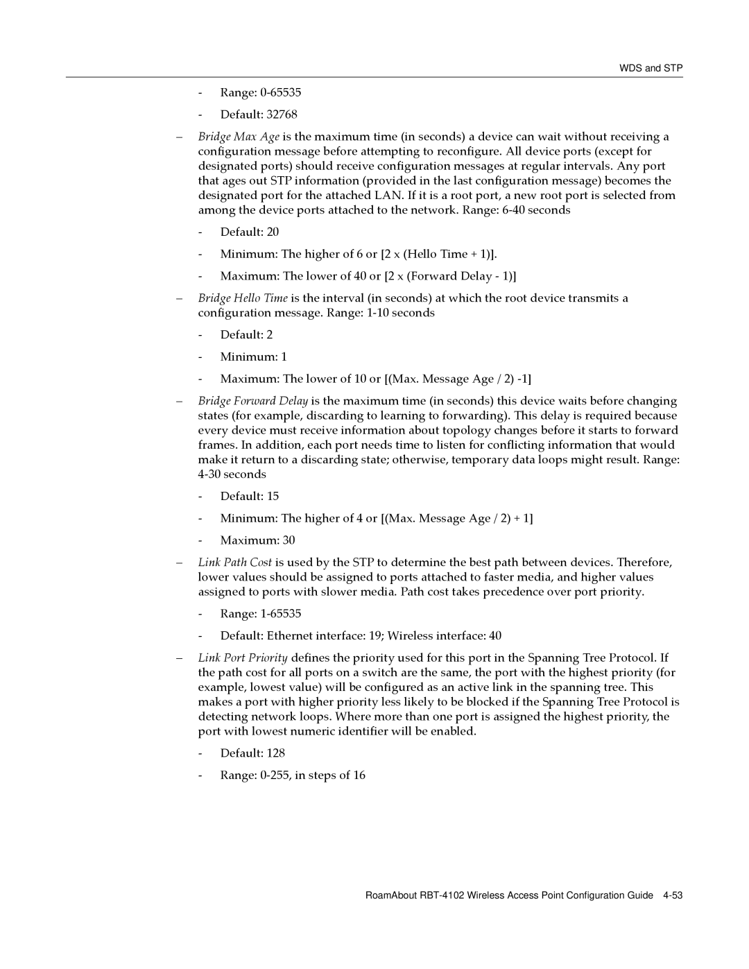 Enterasys Networks RBT-4102 manual WDS and STP 