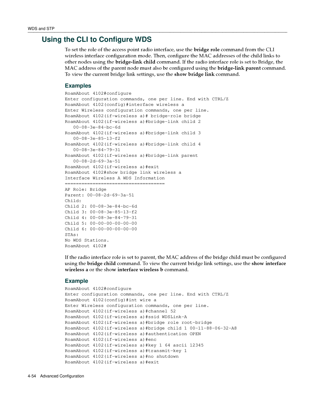 Enterasys Networks RBT-4102 manual Using the CLI to Configure WDS 