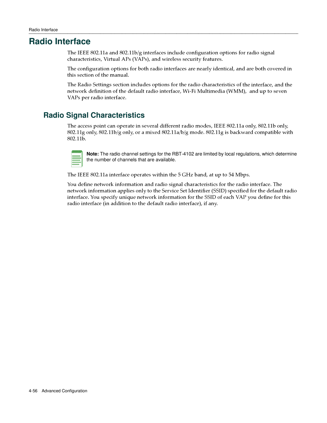 Enterasys Networks RBT-4102 manual Radio Interface, Radio Signal Characteristics 