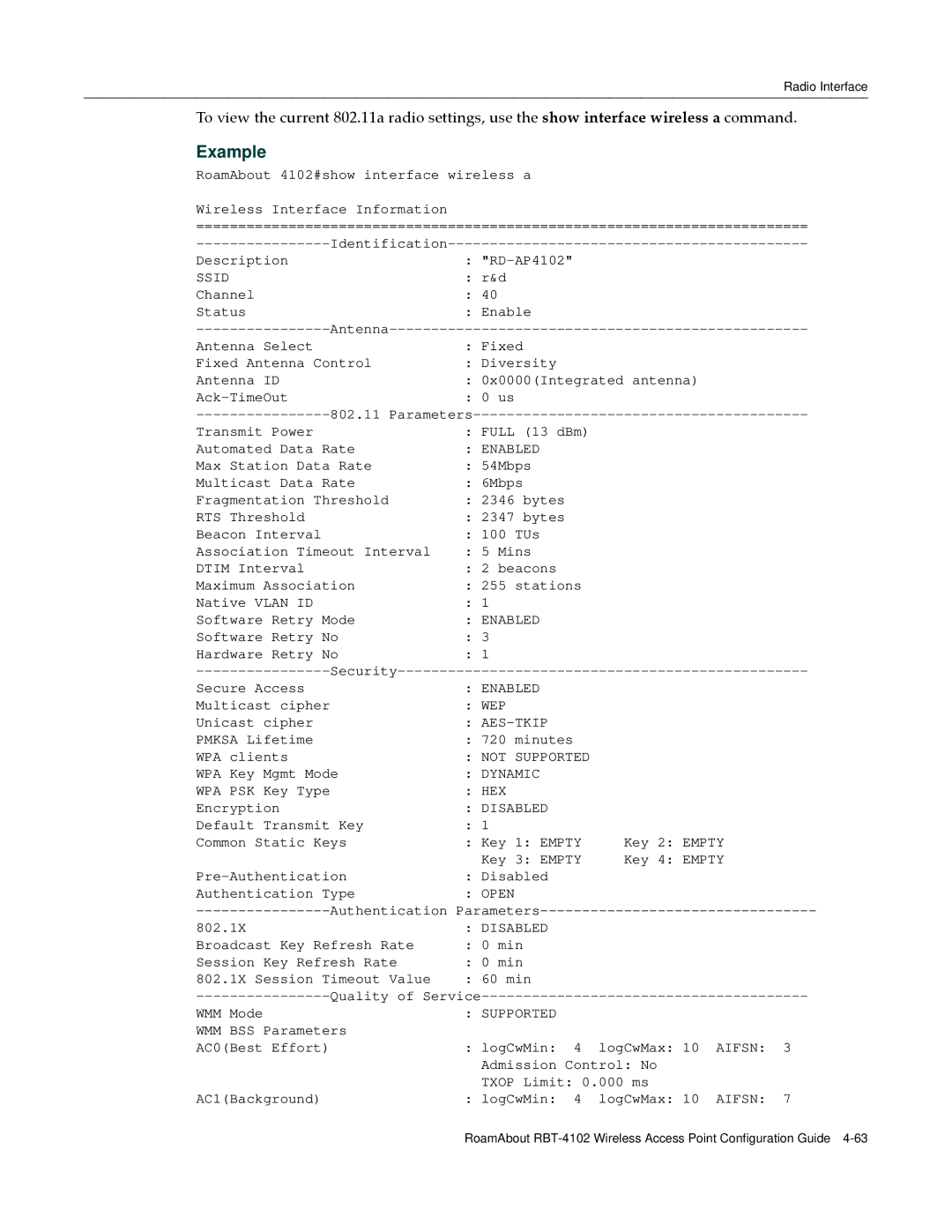 Enterasys Networks RBT-4102 manual Wep, Aes-Tkip, Not Supported, Dynamic, Hex, Open, Aifsn 